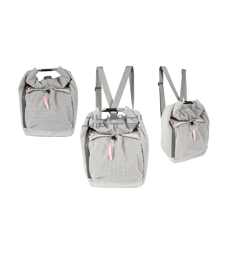 Grid-Pattern Drawstring Backpack