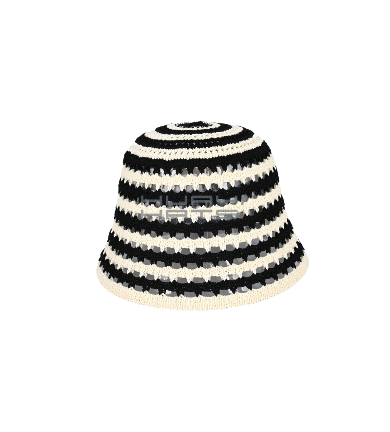  Openwork Striped Crochet Bucket Hat